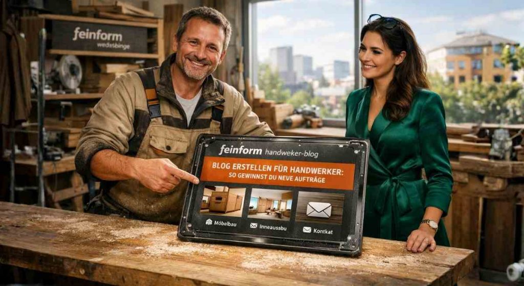 Handwerker-Blog erstellen: Ein Tischler aus Fulda präsentiert stolz seine neue Website von feinform webdesign zur Neukundengewinnung.